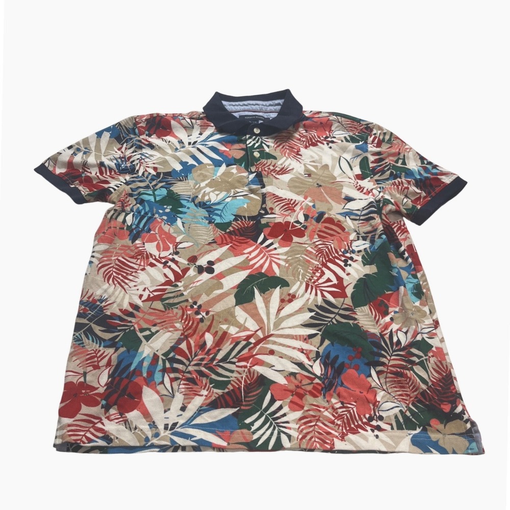 Tommy Hilfiger Mens Tropical Floral Polo Shirt Custom Fit Multicolor Large L